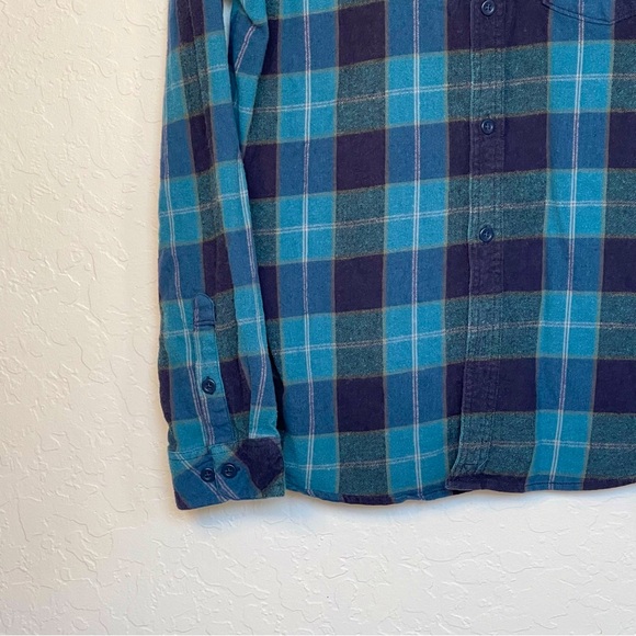 O'Neill Men's Medium Navy Blue Shirt Redmond Plaid Stretch Flannel Long Sleeve - Picture 4 of 12